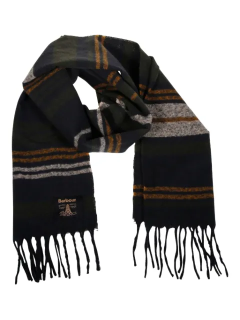 Barbour striped fringed scarf