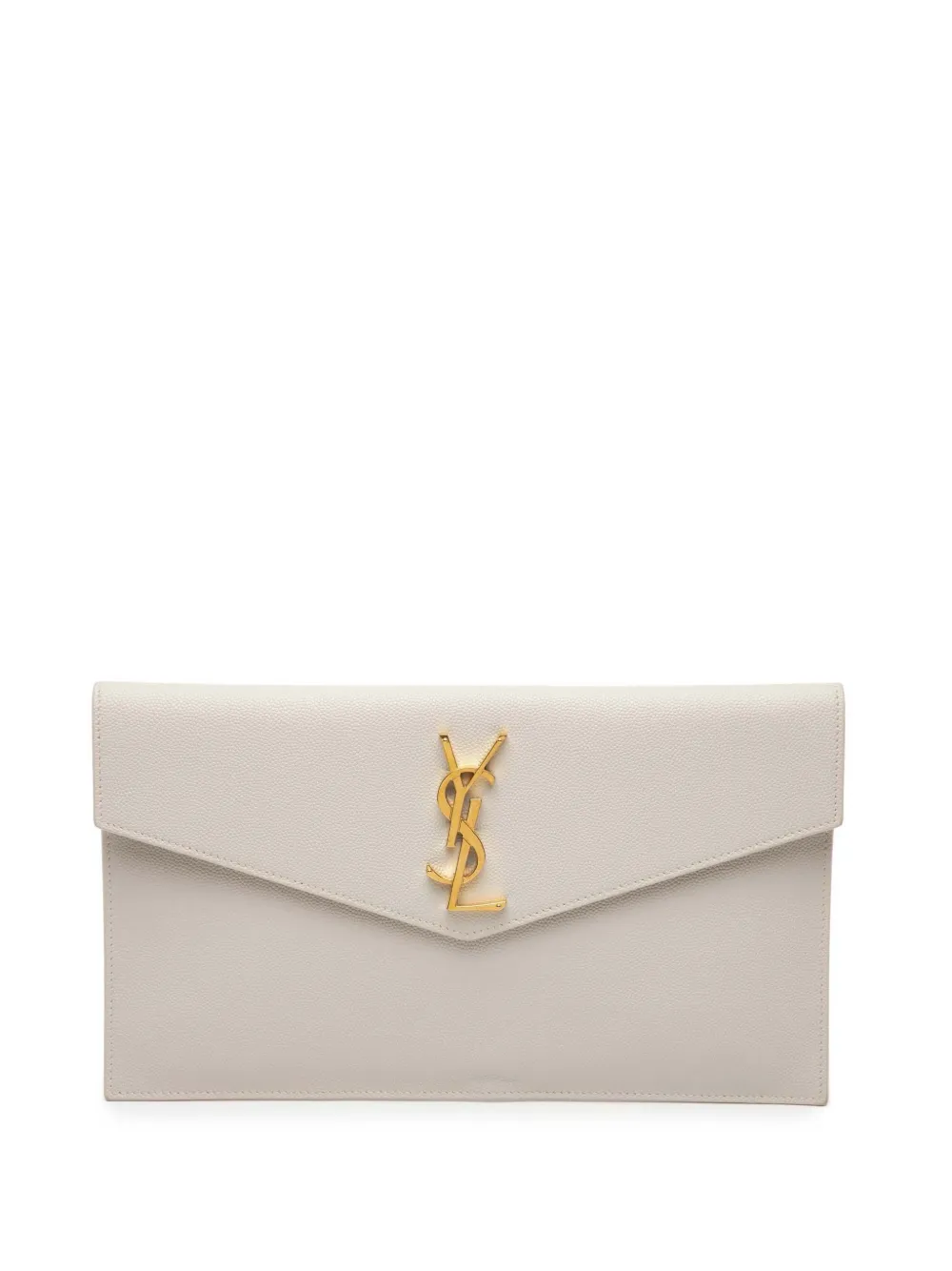 Pre-owned Saint Laurent 2013-2025 Grain De Poudre Uptown Pouch Clutch Bag In White