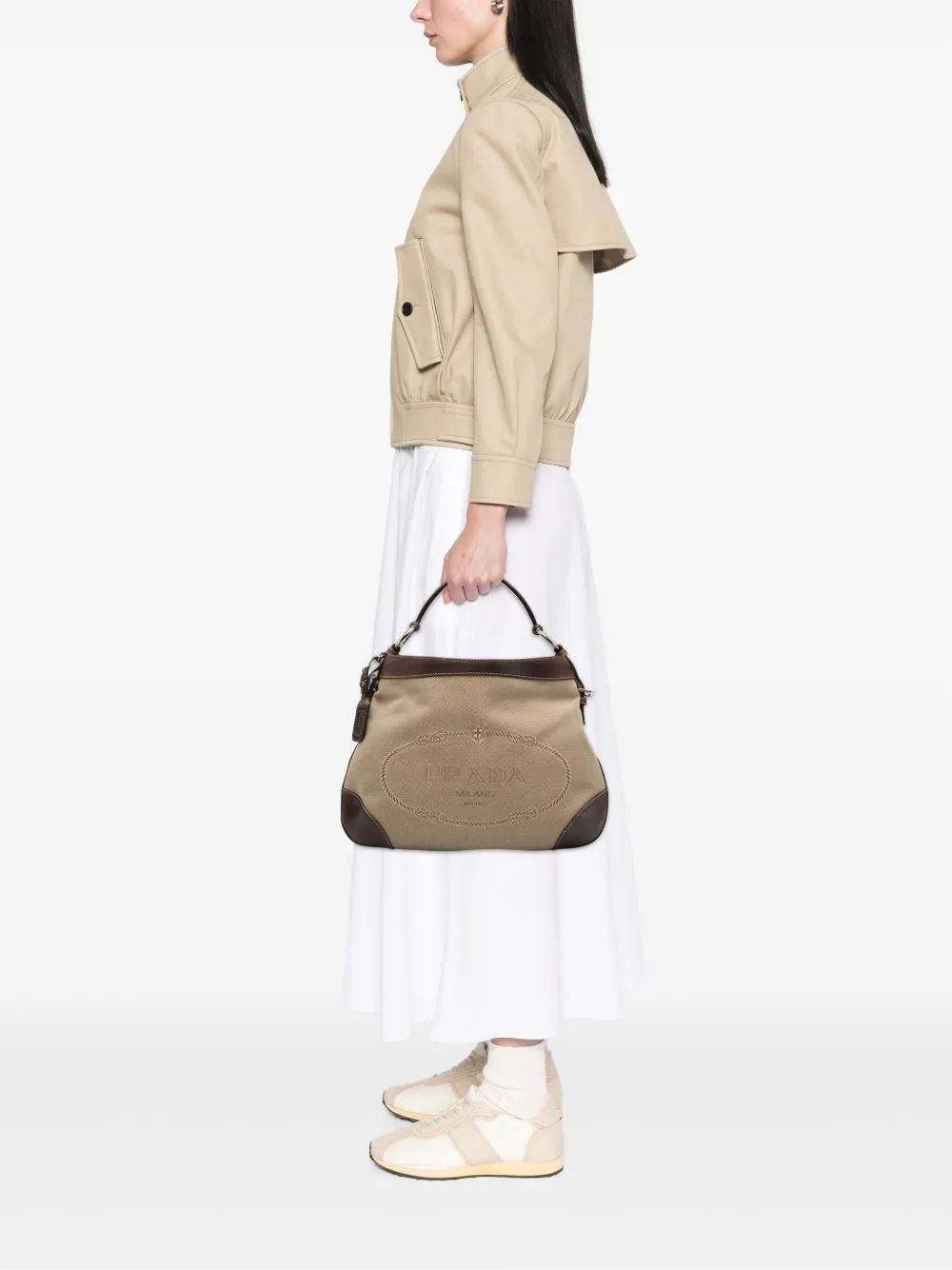 Pre-owned Prada 2013-2025 Canvas Canapa Logo Hobo Bag In Brown