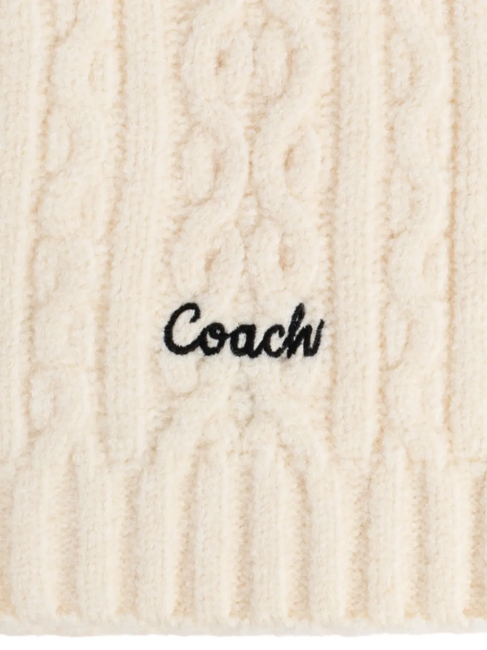 Coach Cable-knit Logo-embroidered Scarf In White