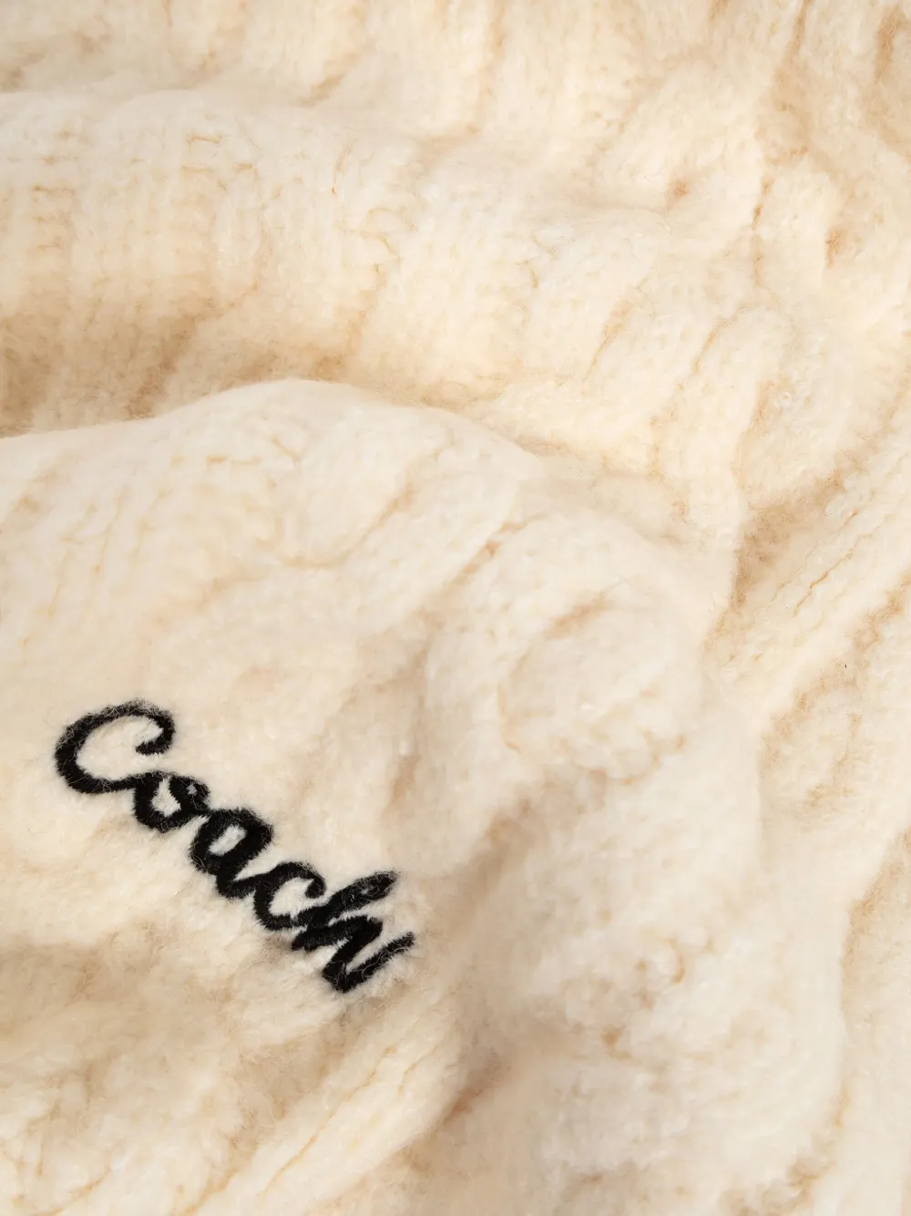 Coach Cable-knit Logo-embroidered Scarf In White