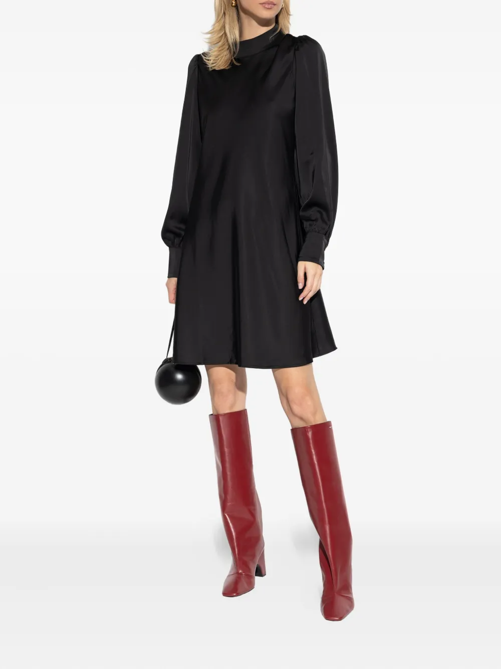 Gestuz High-neck Long-sleeve Midi Dress In Black