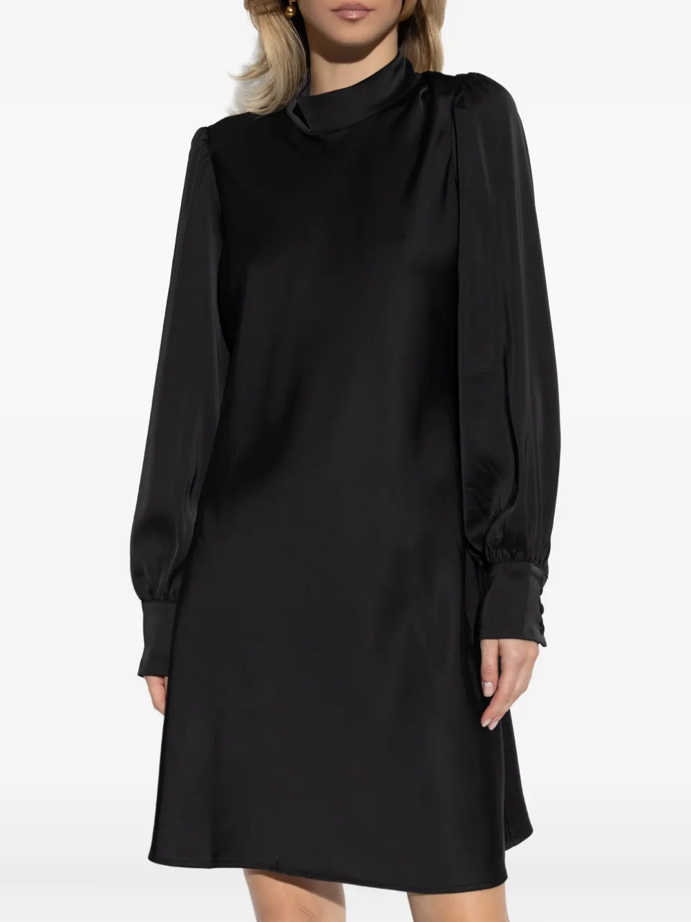 Gestuz High-neck Long-sleeve Midi Dress In Black
