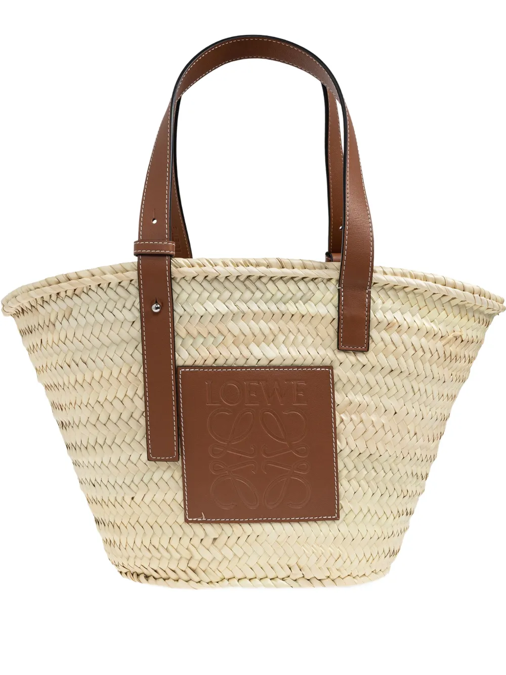 Loewe Medium-sized Basket Bag In Palm Leaf And Leather Women In Brown