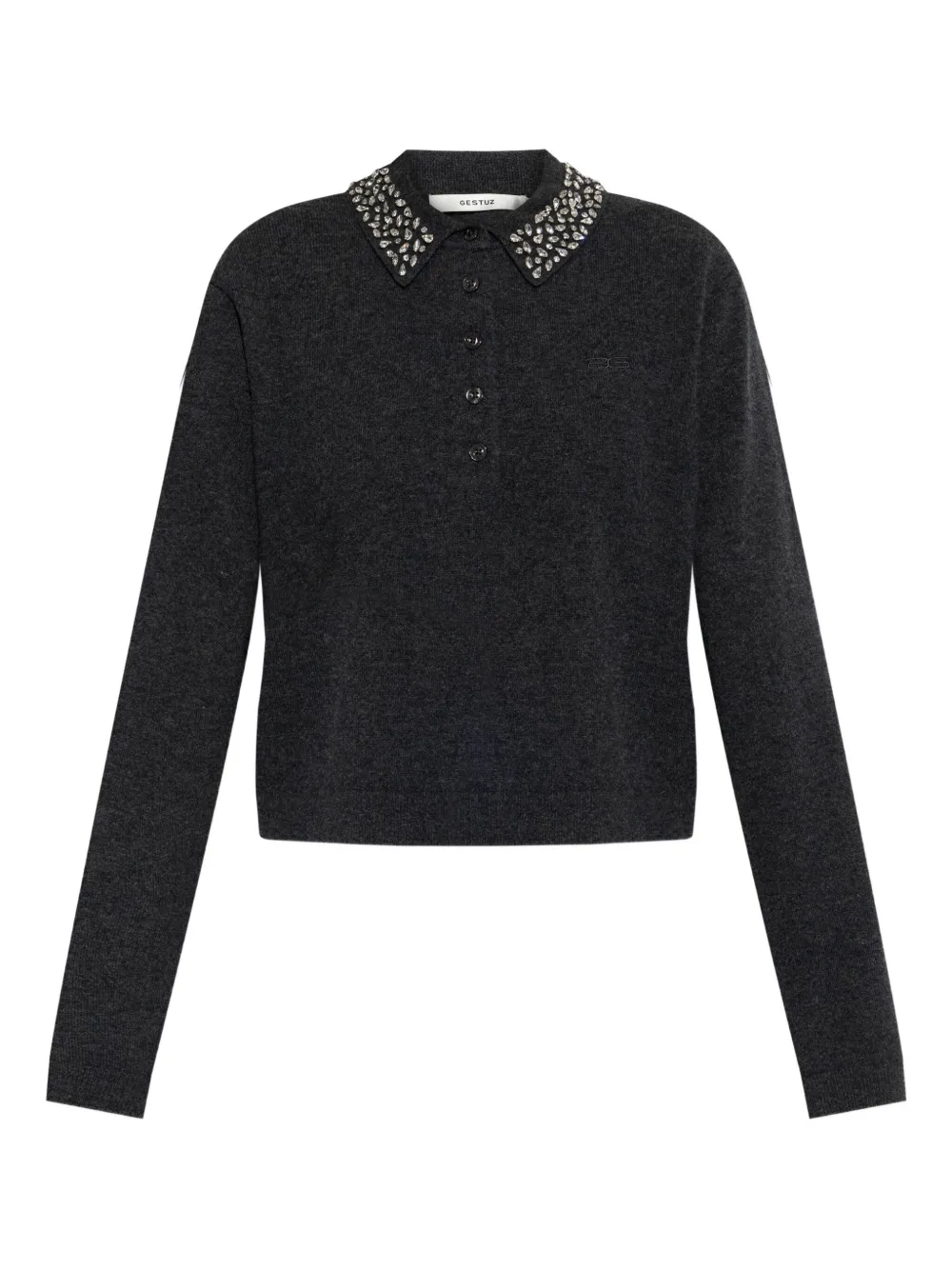 Gestuz Embellished-collar Knitted Top In Gray