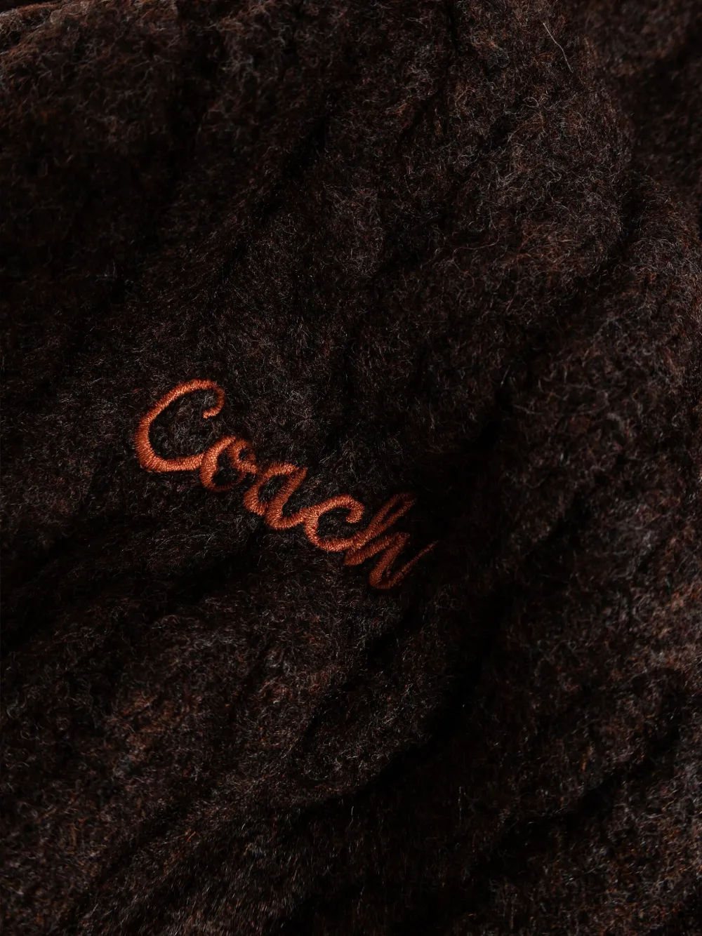 Coach Cable-knit Logo Scarf In Brown