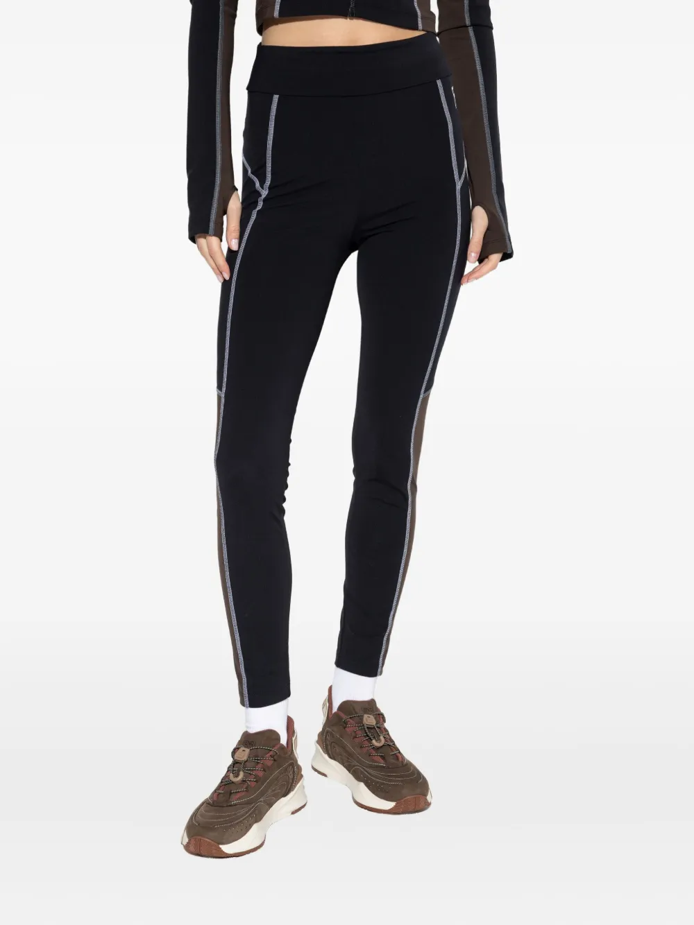  Fendi Stitching Panel Leggings - Black 