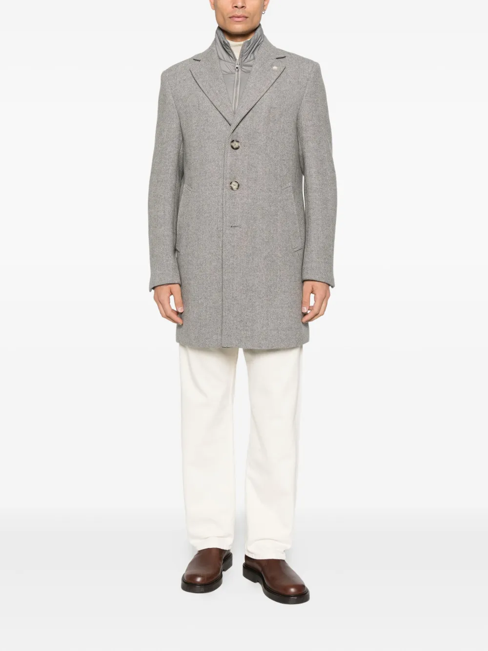 Manuel Ritz Button Herringbone Coat In Gray