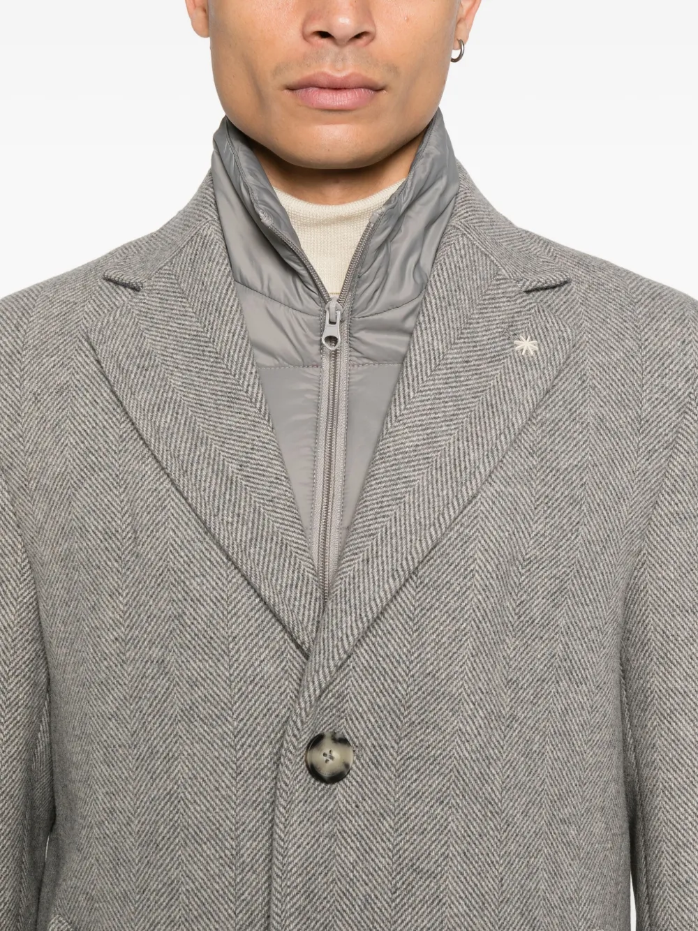 Manuel Ritz Button Herringbone Coat In Gray