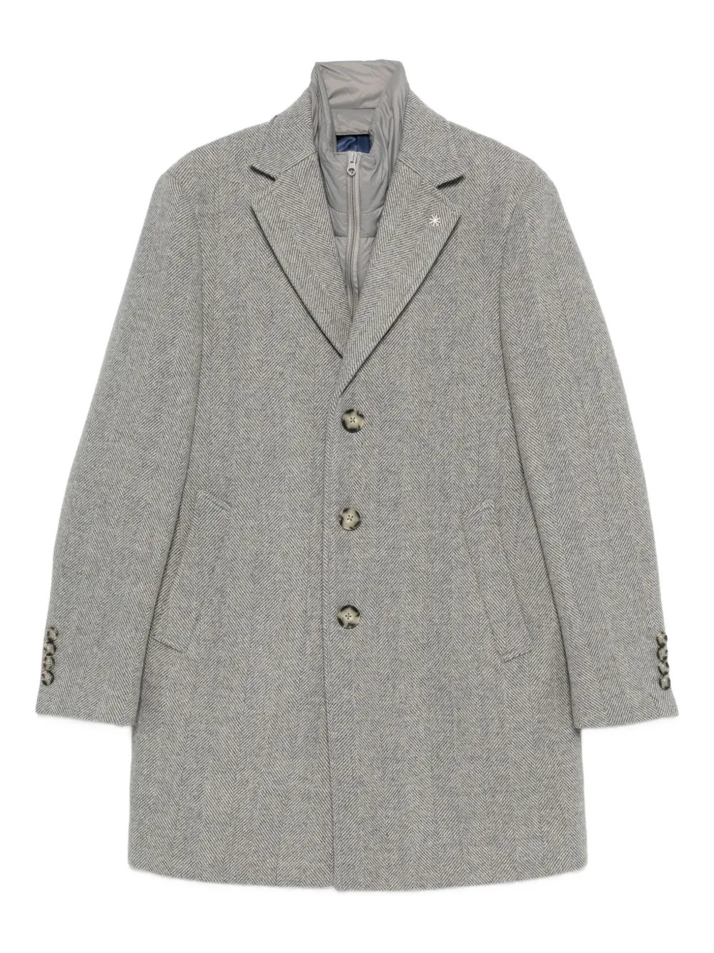 Manuel Ritz Button Herringbone Coat In Gray