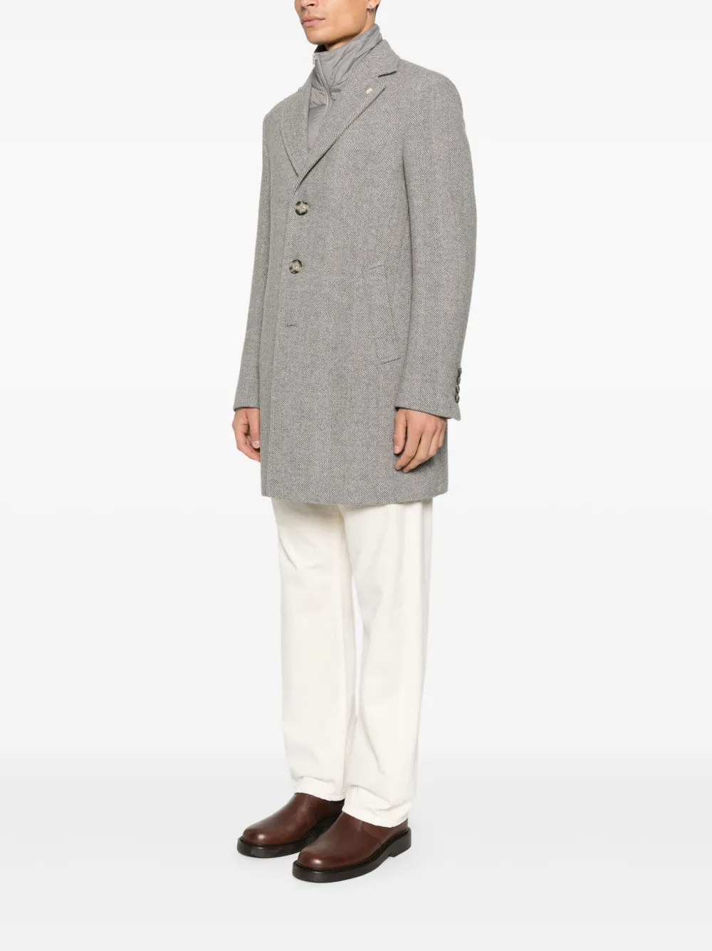 Manuel Ritz Button Herringbone Coat In Gray
