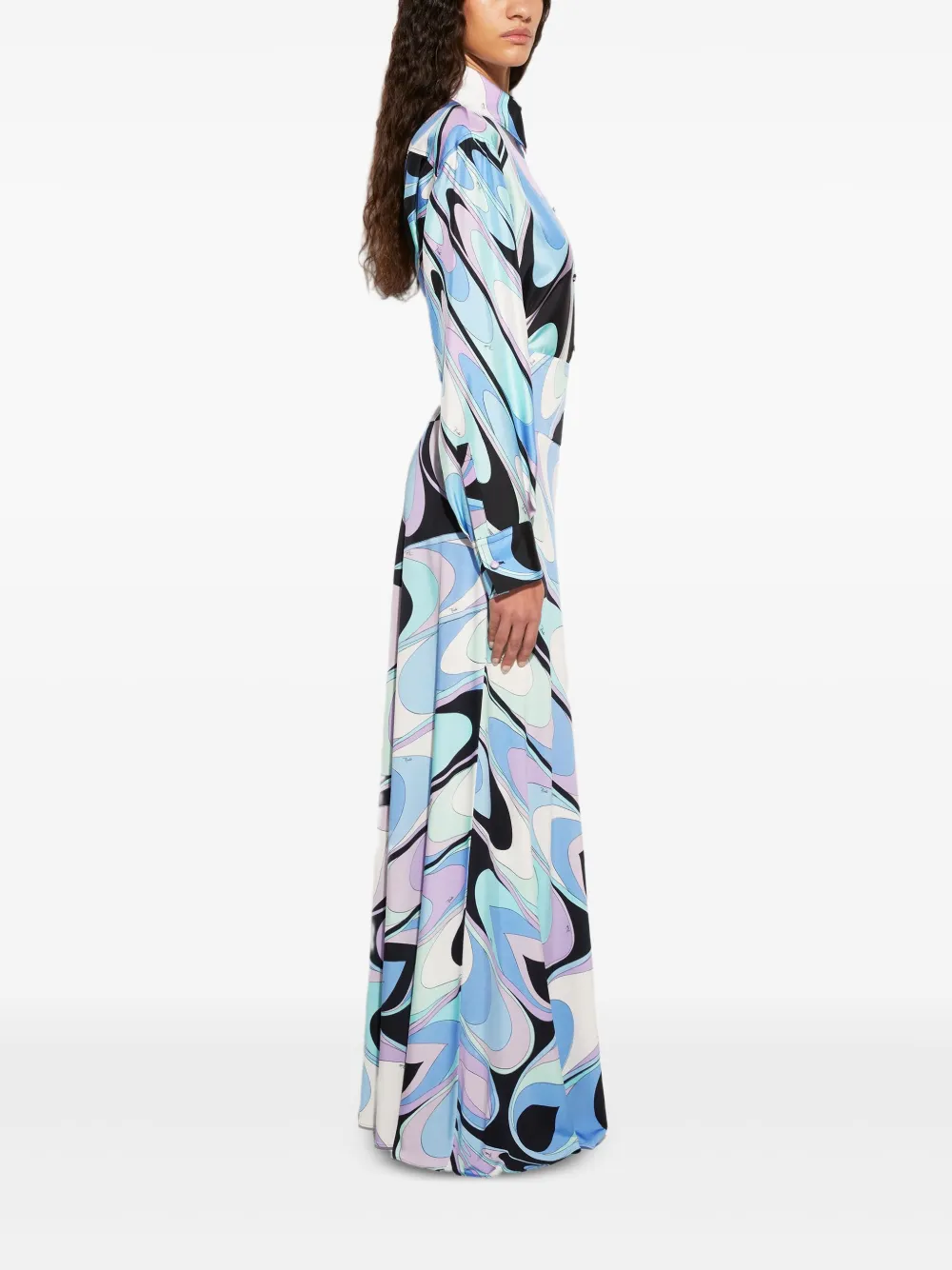 PUCCI Zijden blouse met zak en onde-print Blauw