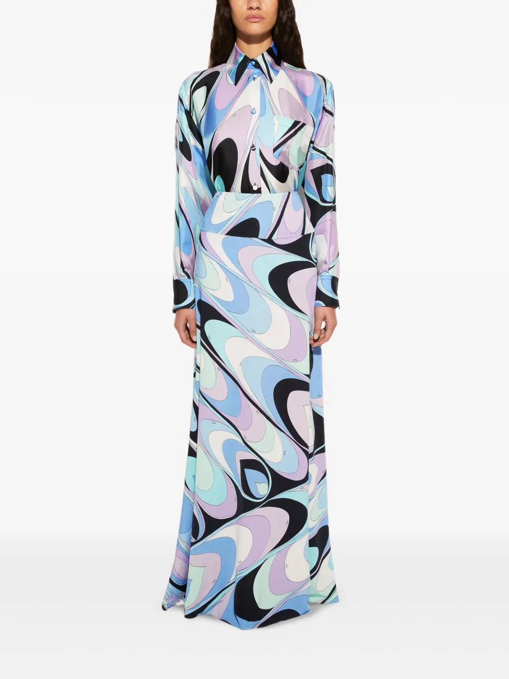 PUCCI Zijden blouse met zak en onde-print - Blauw