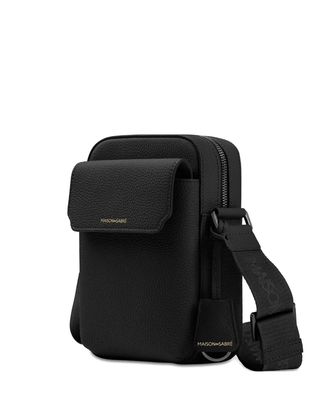 Maison De Sabre Flap Leather Messenger Bag In Black
