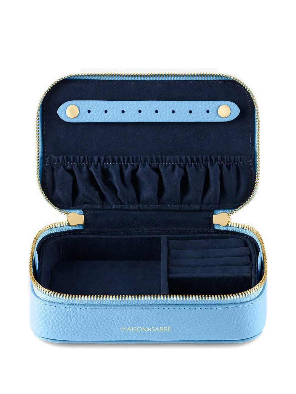 Maison De Sabre Zip Leather Jewellery Case In Blue