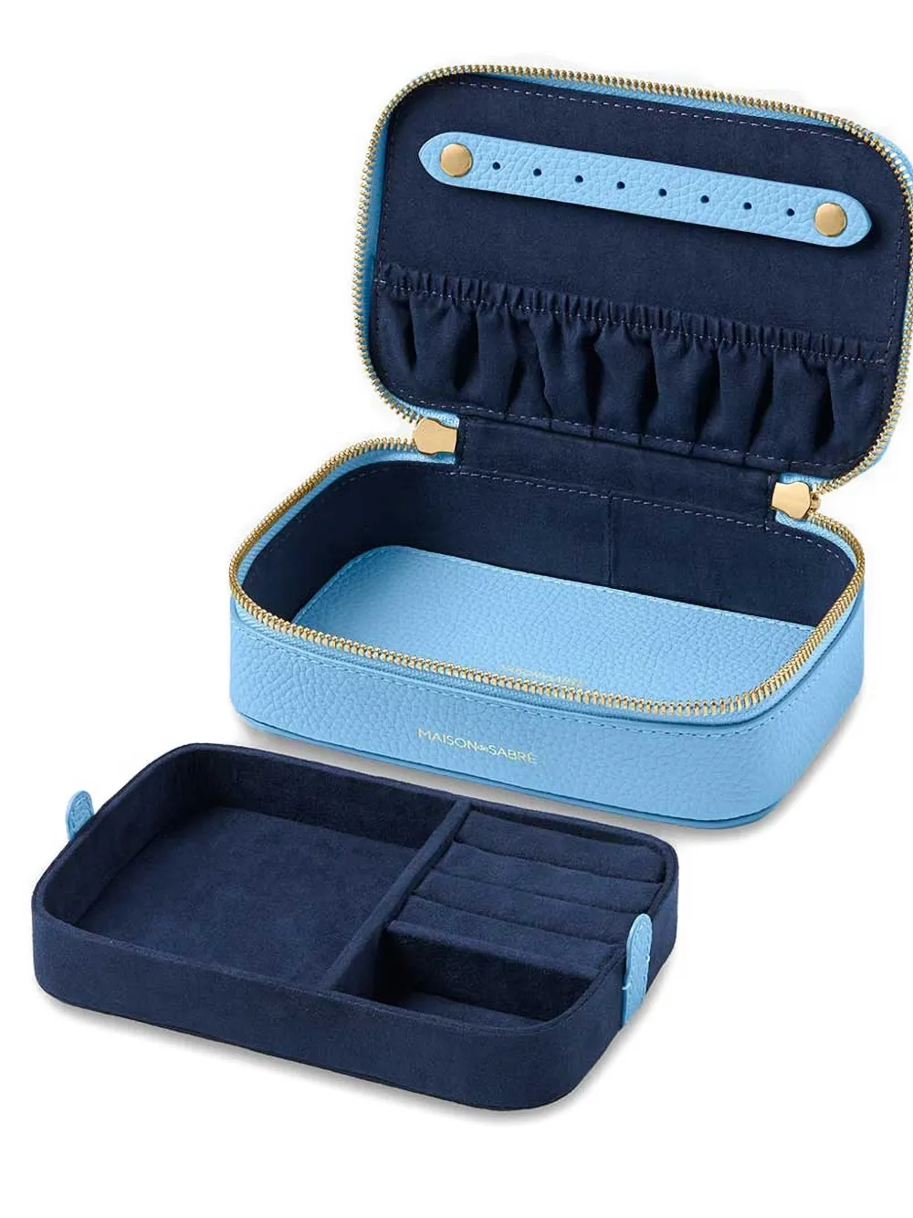 Maison De Sabre Zip Leather Jewellery Case In Blue