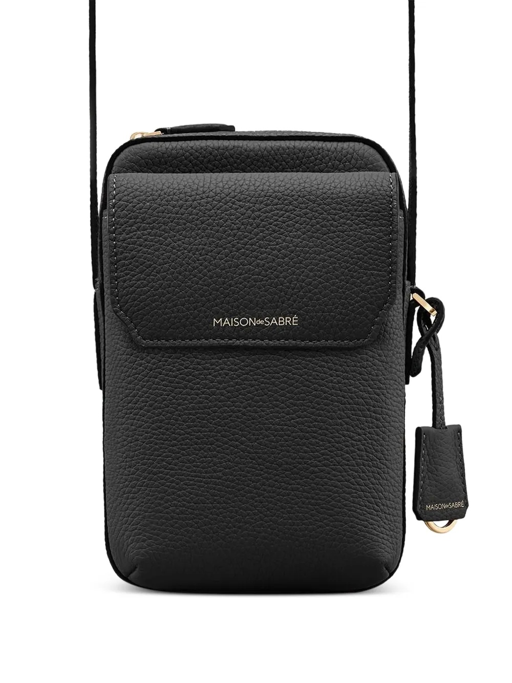 Maison De Sabre Zipped Flap Leather Phone Pouch In Black