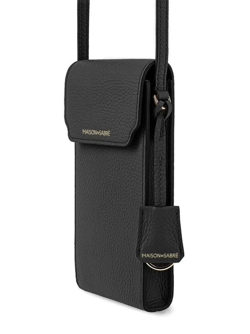 Maison De Sabre Flap Leather Phone Pouch In Black