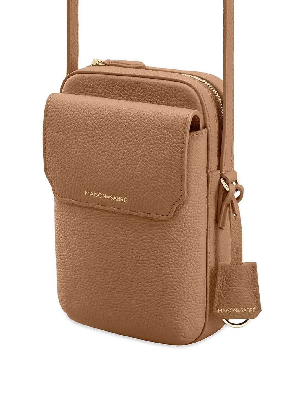 Maison De Sabre Zipped Flap Leather Phone Pouch In Brown