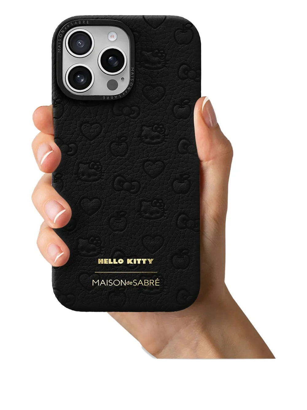 Maison De Sabre Embossed Leather Phone Case In Black