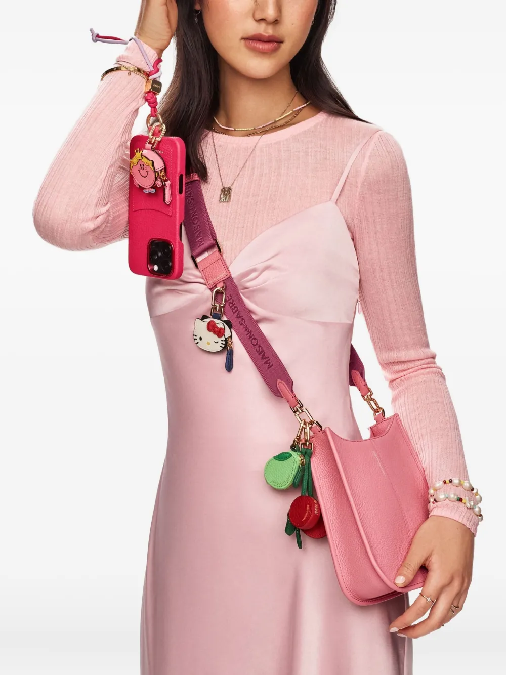 Maison De Sabre Jacquard Strap Leather Crossbody Bag In Pink