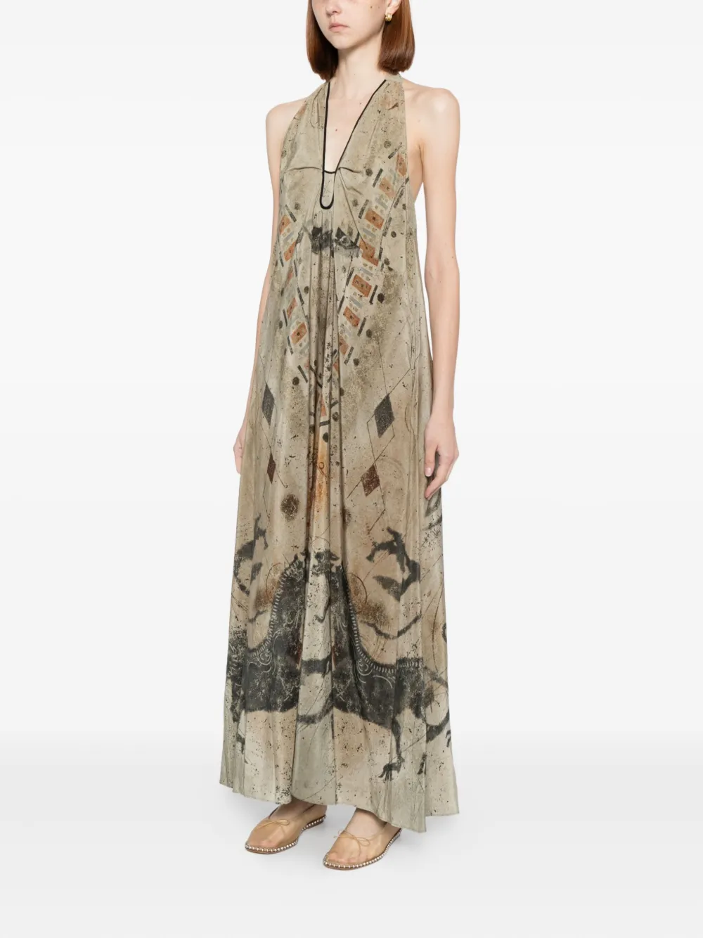 Yangkehan Abstract-print Maxi Dress In Neutral