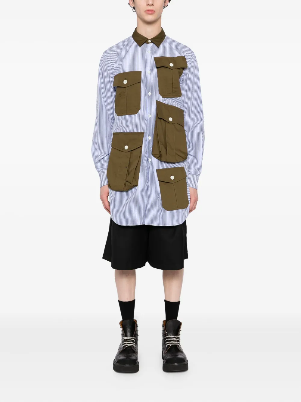 Comme des Garçons Homme Plus Striped Pocket Shirt - Blauw