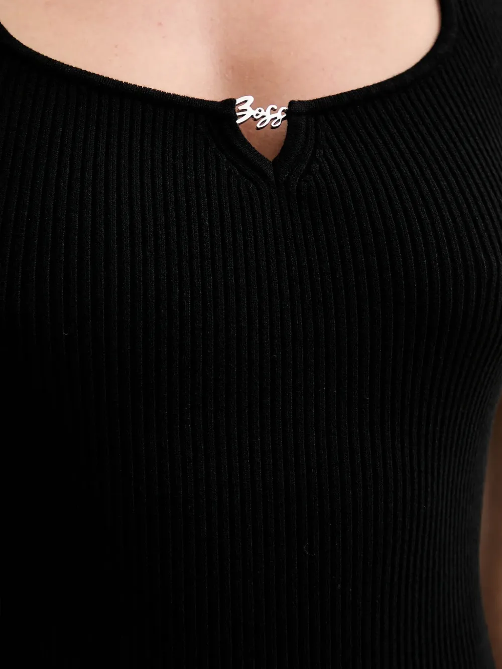 BOSS Geribbelde top met applicatie Zwart