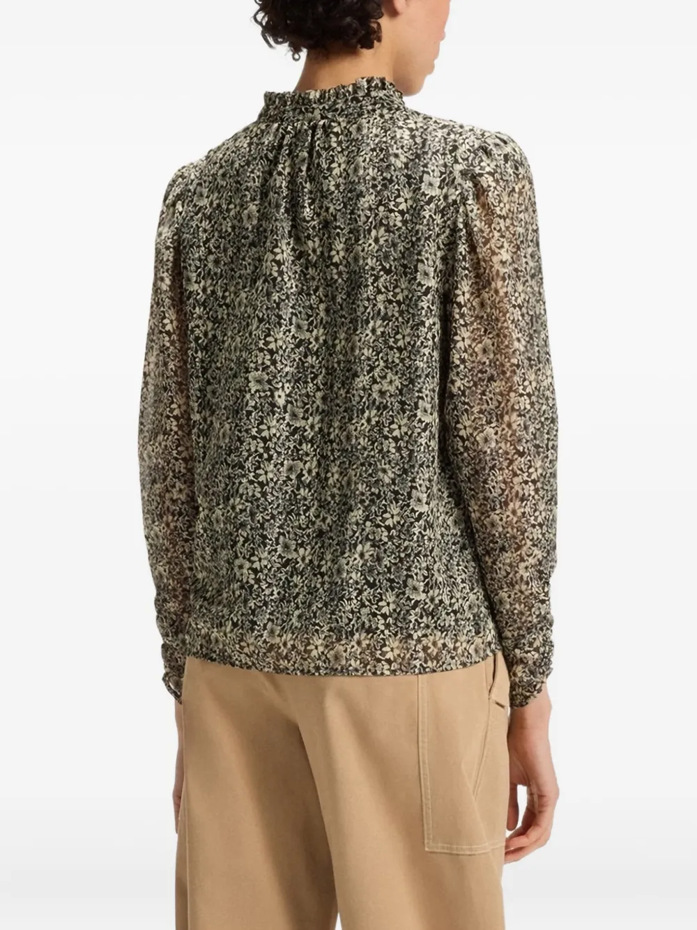 BOSS Shirt met bloemenprint en ruches Zwart