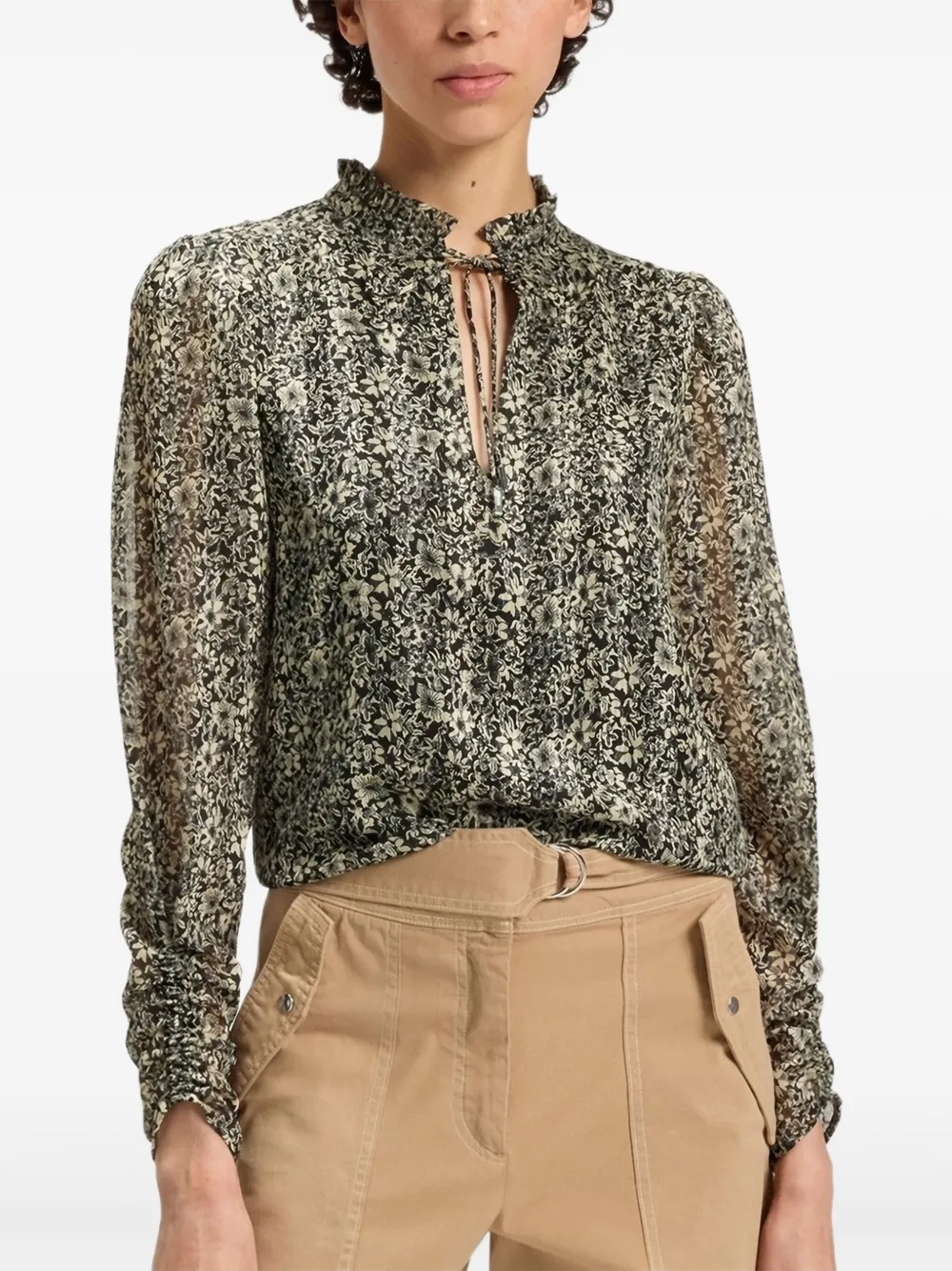 BOSS ruffled floral blouse - Nero