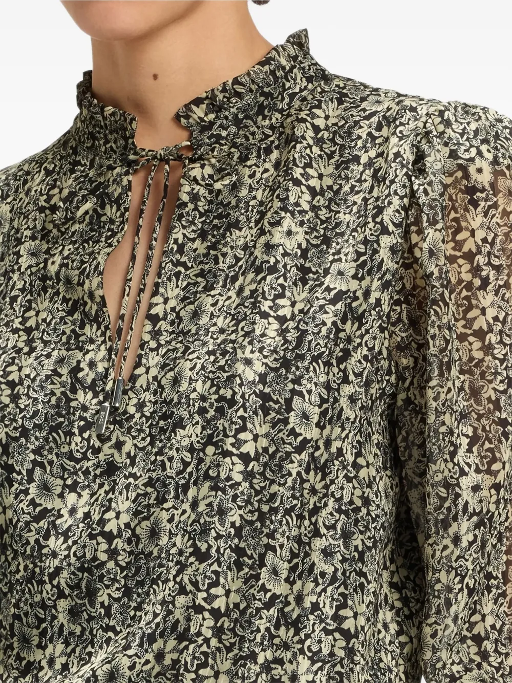 BOSS Shirt met bloemenprint en ruches Zwart