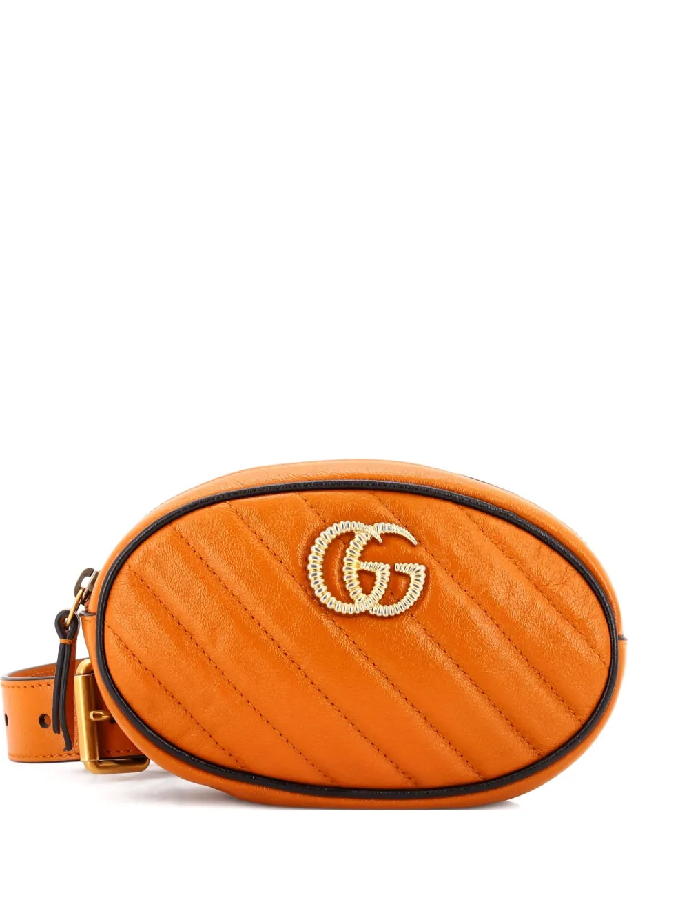 Pre-owned Gucci Gg Marmont Quilted Leather Belt Bag In Orange