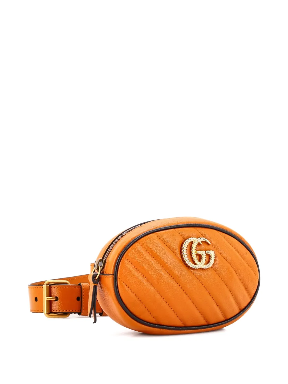 Pre-owned Gucci Gg Marmont Quilted Leather Belt Bag In Orange