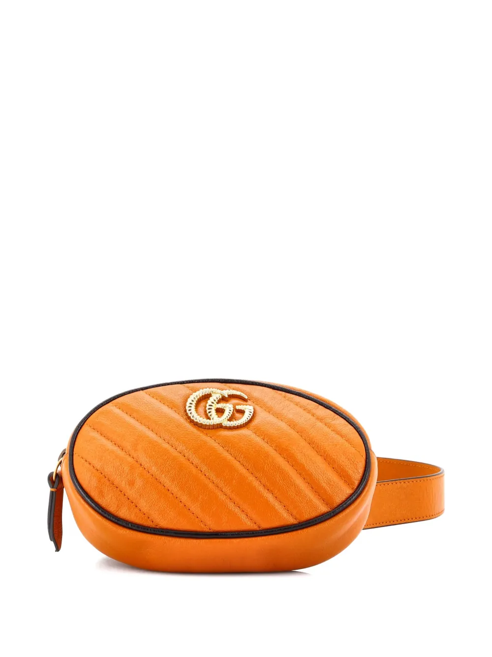 Pre-owned Gucci Gg Marmont Quilted Leather Belt Bag In Orange