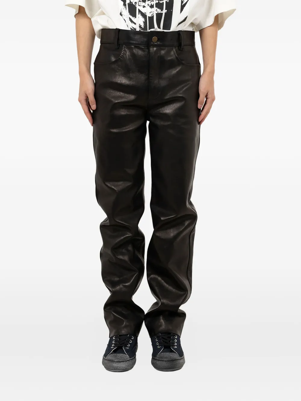 Miharayasuhiro Zip-pocket Leather Trousers In Black