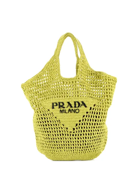 Prada Pre-Owned Triangle Logo Raffia Tote
