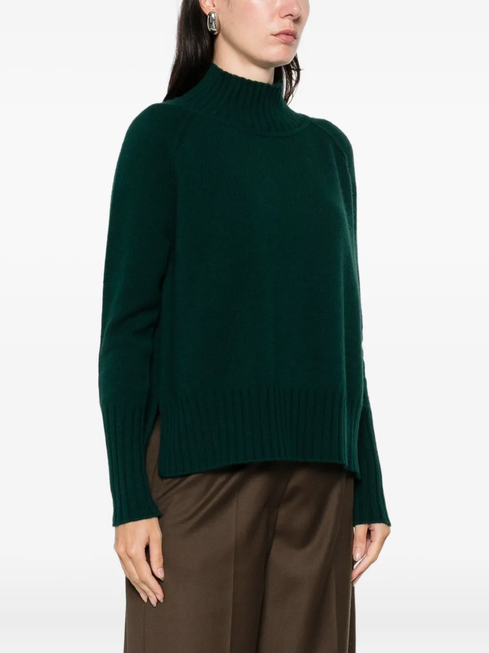 Beyou Ribbed High-neck Sweater In Green