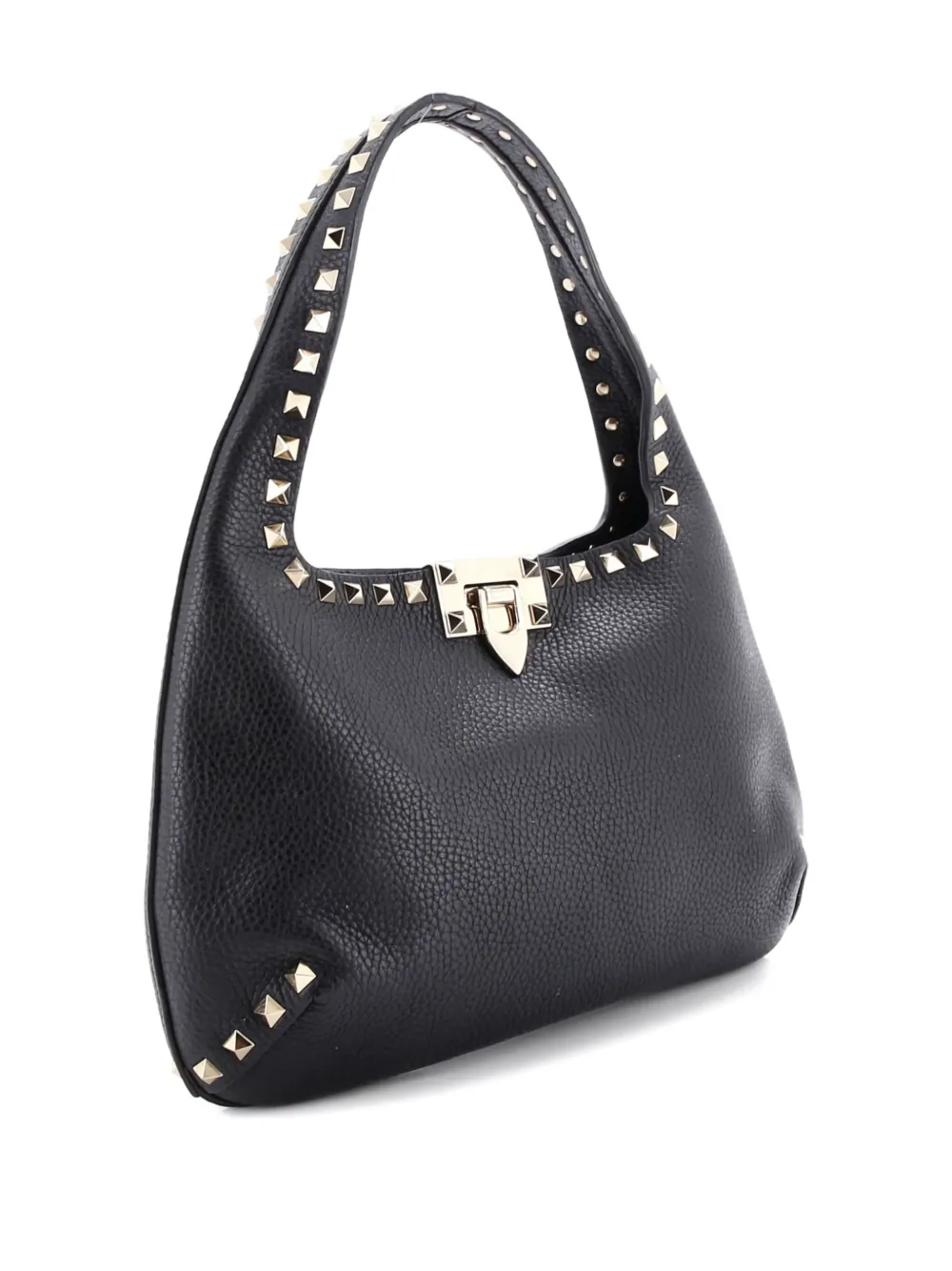 Pre-owned Valentino Garavani Rockstud Flip Lock Leather Small Bag In Black