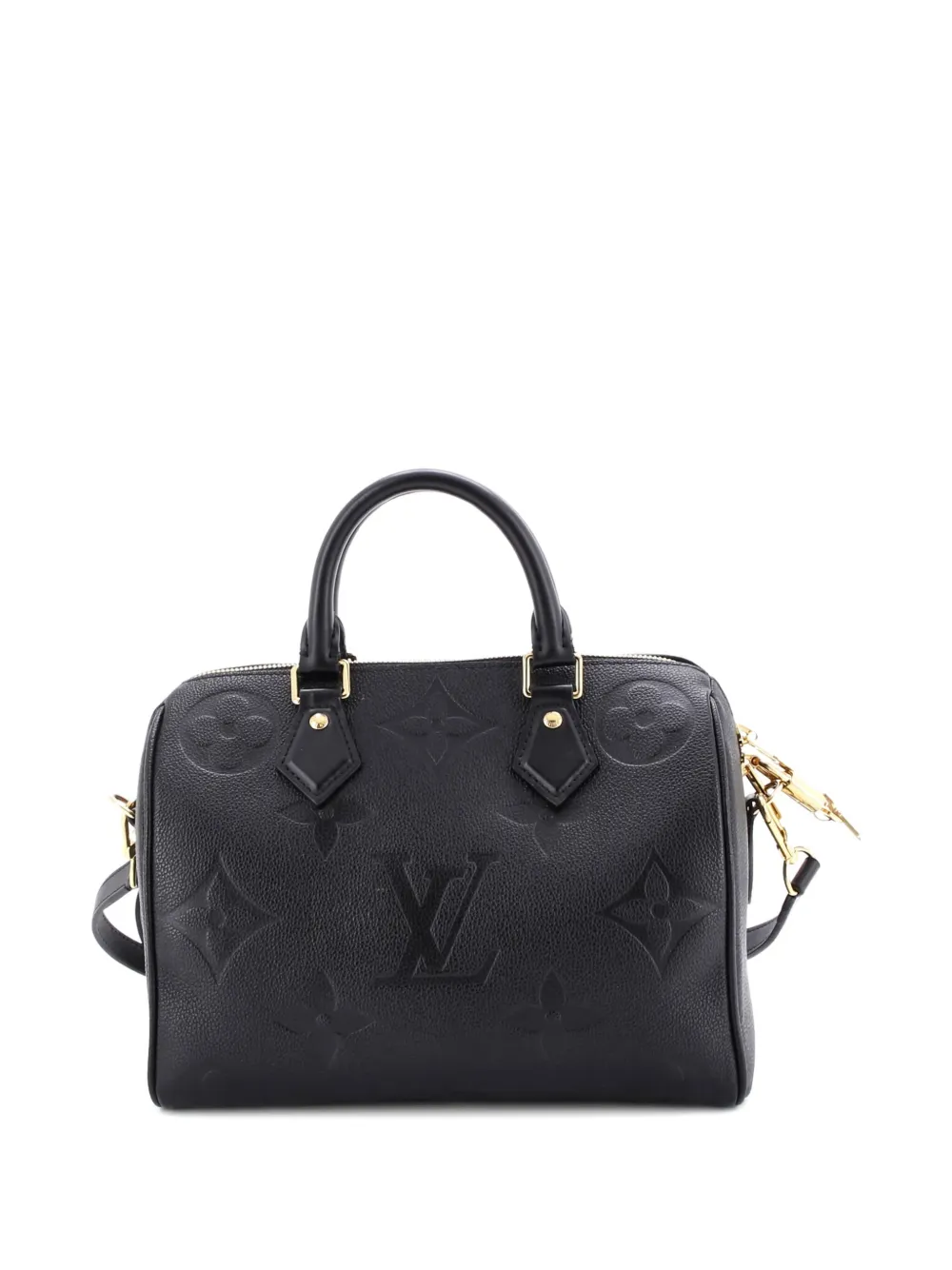 Pre-owned Louis Vuitton Monogram Empreinte 25 Speedy Bandouliere Satchel In Black