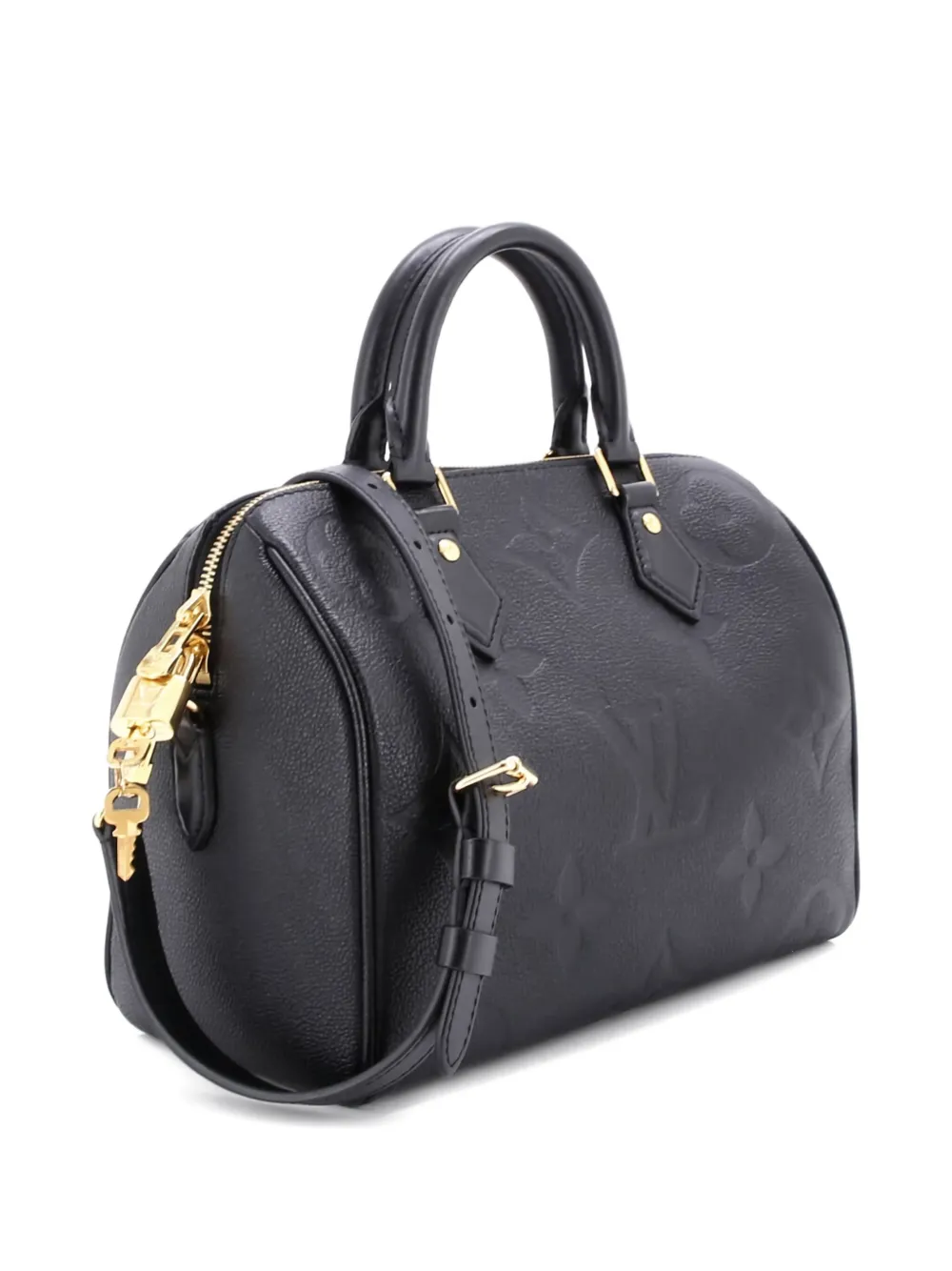 Pre-owned Louis Vuitton Monogram Empreinte 25 Speedy Bandouliere Satchel In Black