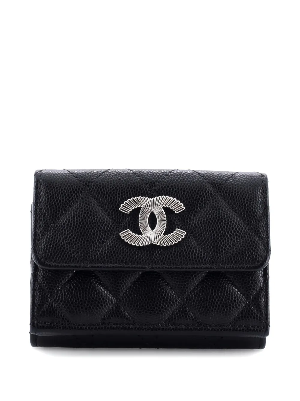 Pre-owned Chanel Quilted Cc Flap Wallet In Black