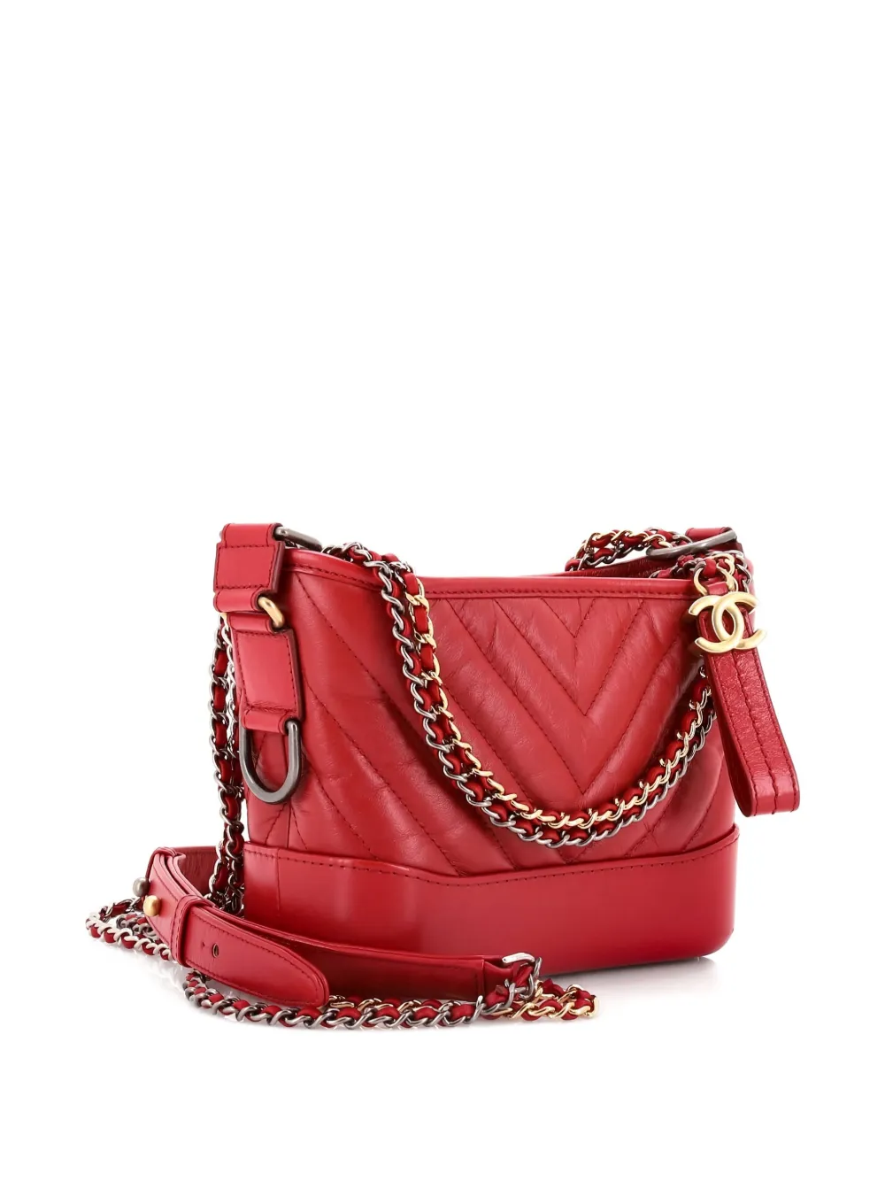 Pre-owned Chanel Chevron Chain Gabrielle Small Crossbody Bag In Red