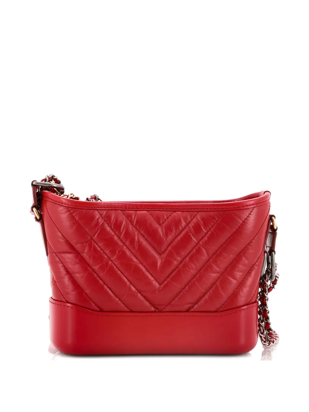 Pre-owned Chanel Chevron Chain Gabrielle Small Crossbody Bag In Red
