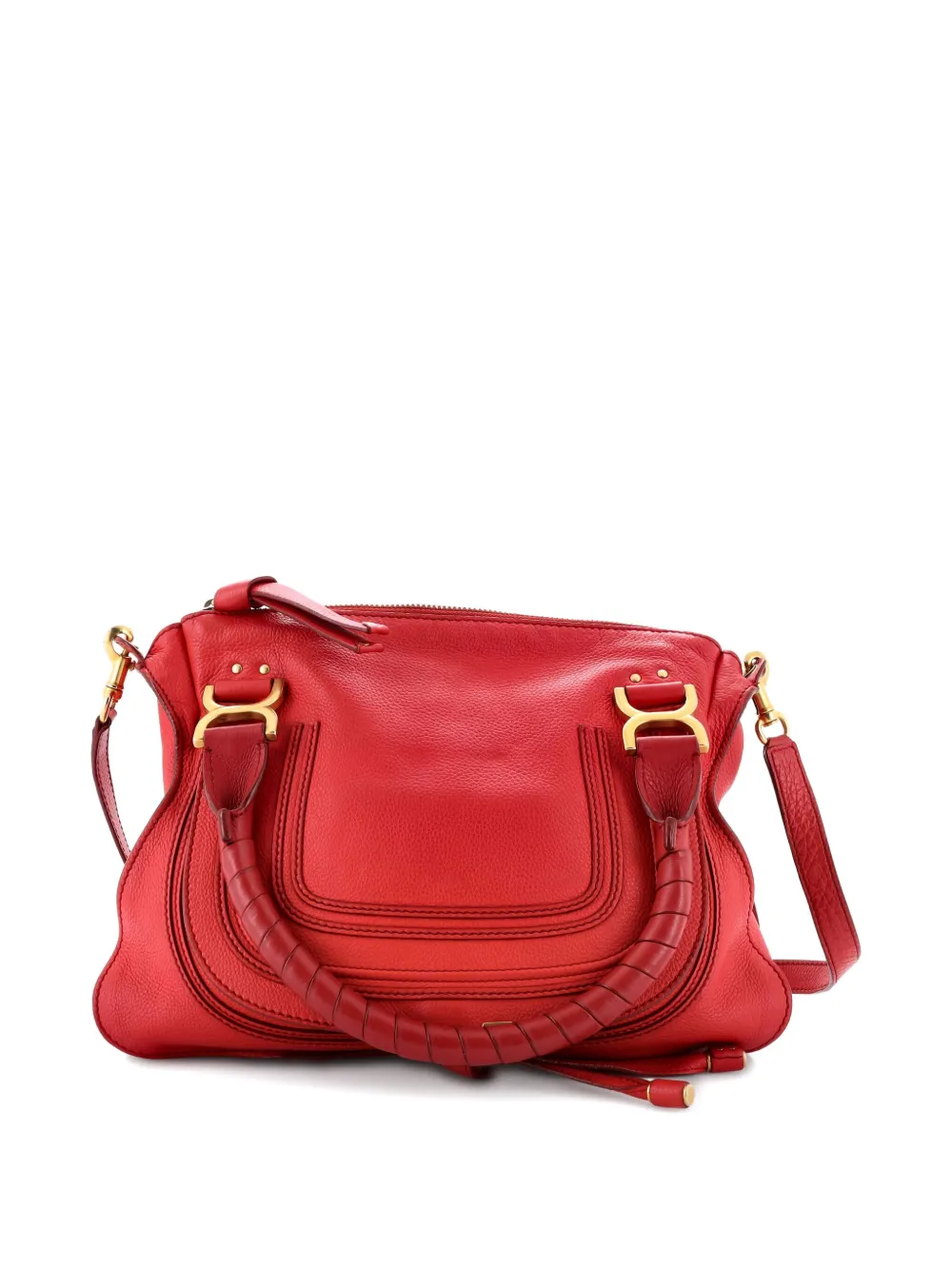Pre-owned Chloé Leather Marcie Medium Satchel In Red