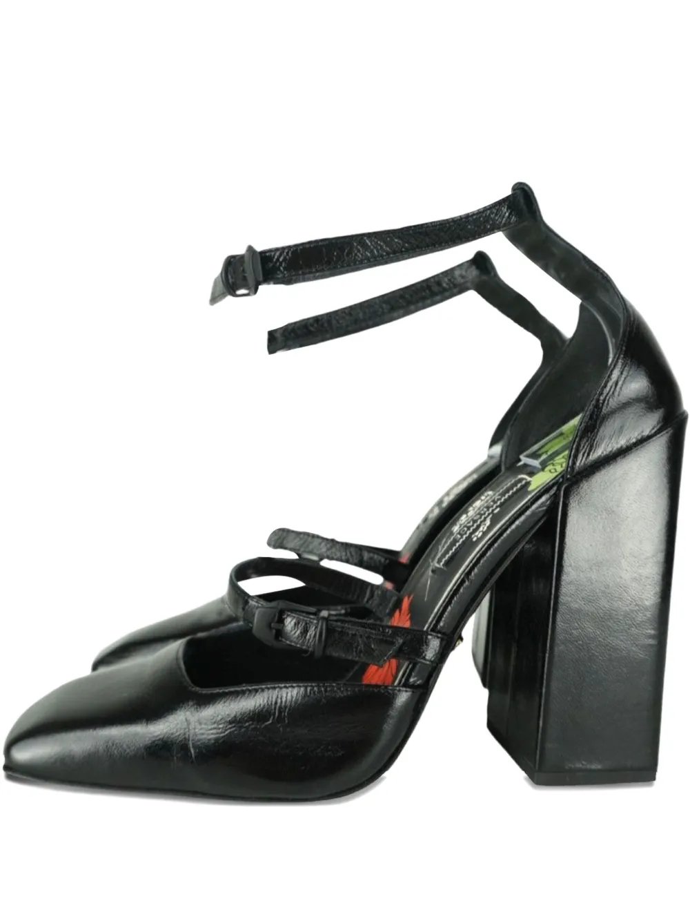 Pre-owned Versace 12mm Strap Block Heels In Black