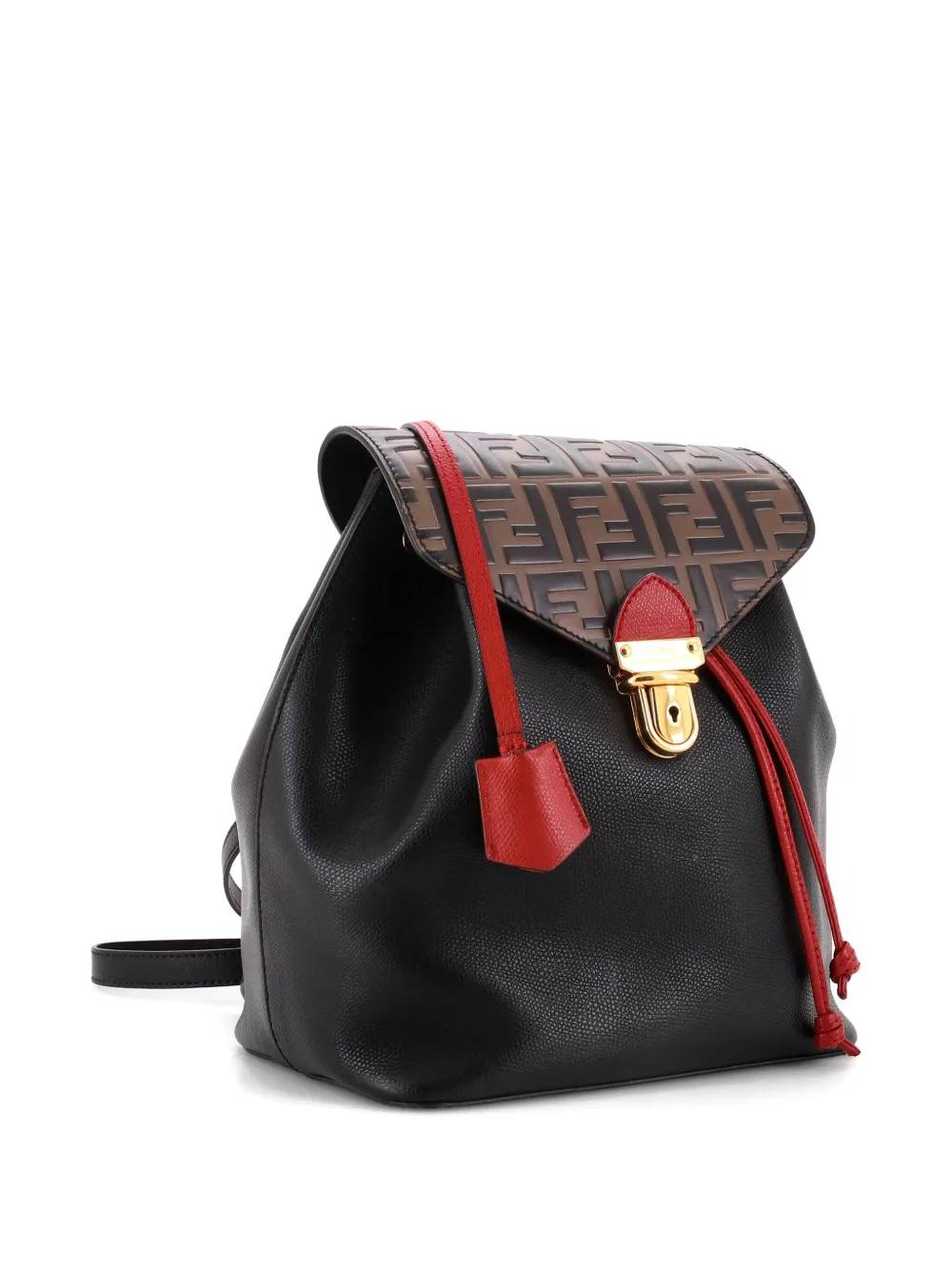 Pre-owned Fendi Embossed Detail Drawstring Flap Backpack In Black