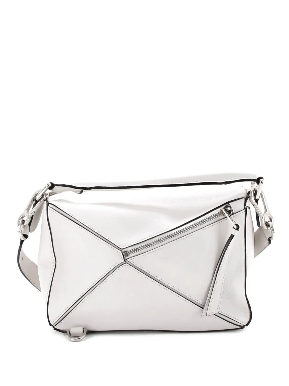 Pre-owned Loewe Puzzle Leather Small Satchel In White