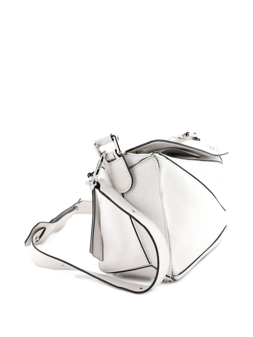 Pre-owned Loewe Puzzle Leather Small Satchel In White
