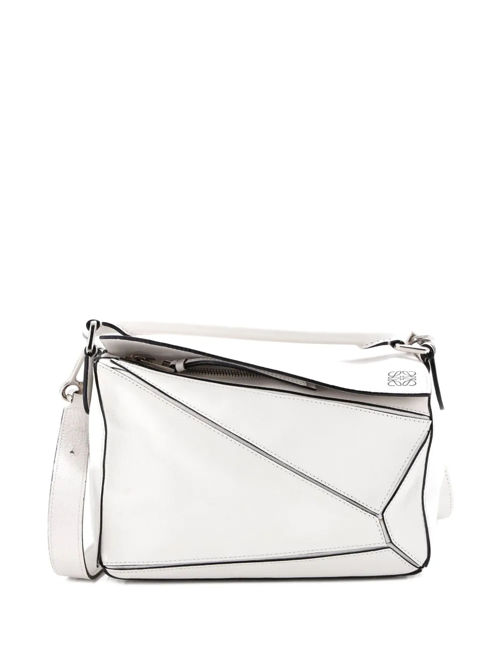 Pre-owned Loewe Puzzle Leather Small Satchel In White