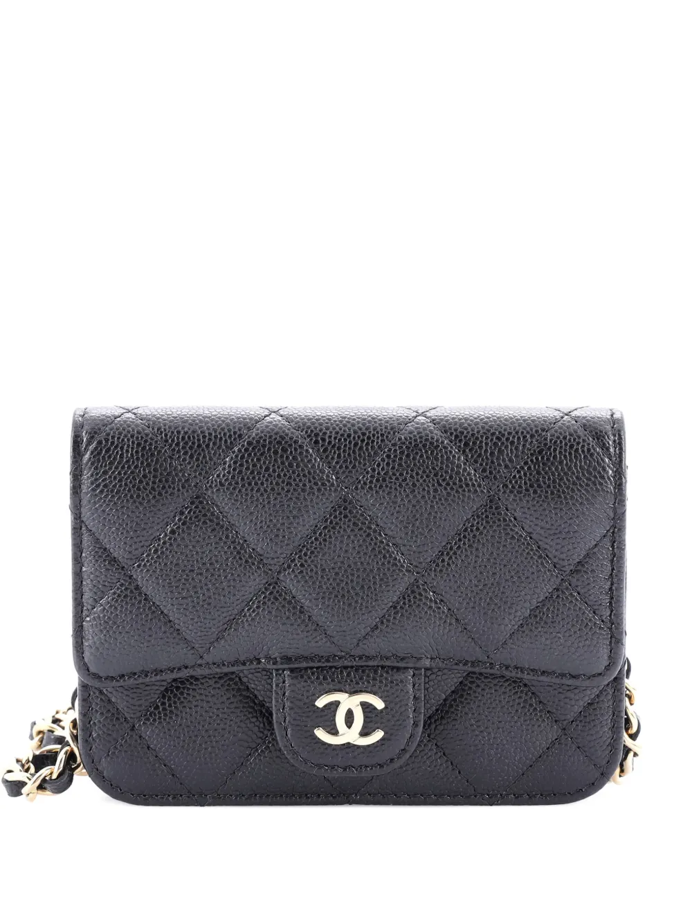 Pre-owned Chanel Classic Flap With Chain Quilted Caviar Small Clutch Bag In Black